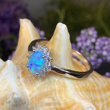 Load image into Gallery viewer, Opal Celtic Ring, Celtic Ring, Opal Engagement Ring, Blue Opal Ring, Anniversary Gift, Cocktail Ring, Birthstone Ring, Wife Gift, Mom Gift