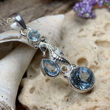 Load image into Gallery viewer, Seahorse Necklace, Sea Life Pendant, Nautical Jewelry, Blue Topaz Pendant, Mom Gift, Anniversary Gift, Beach Lover Gift, Ocean Jewelry