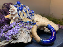 Load image into Gallery viewer, Coastal Blues Long Necklace, Hand Knotted Necklace, Handmade Mala Necklace, Boho Necklace, Yoga Jewelry, Art Deco Necklace, Mom Gift