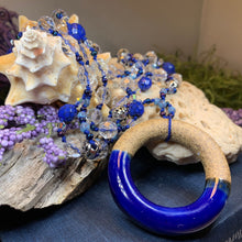 Load image into Gallery viewer, Coastal Blues Long Necklace, Hand Knotted Necklace, Handmade Mala Necklace, Boho Necklace, Yoga Jewelry, Art Deco Necklace, Mom Gift