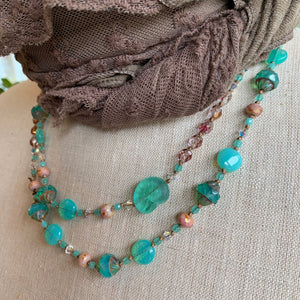 Caribbean Daydream Long Necklace, Hand Knotted Necklace, Handmade Mala Necklace, Boho Necklace, Yoga Jewelry, Art Deco Necklace, Mom Gift