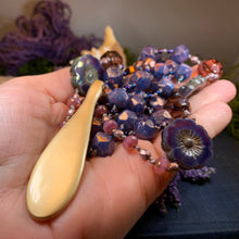 Load image into Gallery viewer, Gibson Girl Long Necklace, Hand Knotted Necklace, Handmade Mala Necklace, Boho Necklace, Yoga Jewelry, Art Deco Necklace, Mom Gift