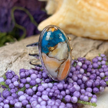 Load image into Gallery viewer, Celtic Mystic Ring, Turquoise Jewelry, Celtic Ring, Purple Jewelry, Celtic Jewelry, Anniversary Gift, Wiccan Jewelry, Spiny Oyster Turquoise