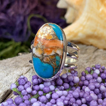 Load image into Gallery viewer, Celtic Mystic Ring, Turquoise Jewelry, Celtic Ring, Purple Jewelry, Celtic Jewelry, Anniversary Gift, Wiccan Jewelry, Spiny Oyster Turquoise