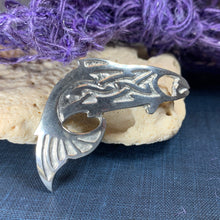 Load image into Gallery viewer, Salmon of Knowledge Brooch, Celtic Jewelry, Irish Jewelry, Teacher Gift, Mom Gift, Anniversary Gift, Fish Pin, Sea Jewelry, Nature Jewelry