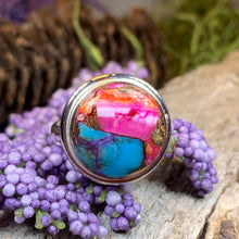 Load image into Gallery viewer, Celtic Mystic Ring, Turquoise Jewelry, Celtic Ring, Purple Jewelry, Celtic Jewelry, Anniversary Gift, Wiccan Jewelry, Spiny Oyster Turquoise