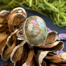 Load image into Gallery viewer, Celtic Mystic Ring, Labradorite Jewelry, Boho Statement Ring, Celestial Jewelry, Celtic Jewelry, Anniversary Gift, Wiccan Jewelry, Wife Gift