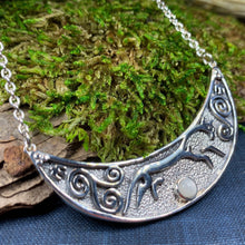 Load image into Gallery viewer, Celtic Horse Necklace, Celtic Jewelry, Epona Necklace, Equestrian Jewelry, Ireland Jewelry, Epona Horse Necklace, Goddess Jewelry, Moonstone
