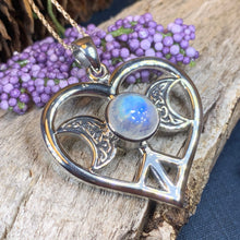 Load image into Gallery viewer, Moon Necklace, Triple Moon Pendant, Goddess Pendant, Celtic Jewelry, Anniversary Gift, Celestial Jewelry, Moonstone Necklace, Irish Jewelry
