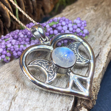 Load image into Gallery viewer, Moon Necklace, Triple Moon Pendant, Goddess Pendant, Celtic Jewelry, Anniversary Gift, Celestial Jewelry, Moonstone Necklace, Irish Jewelry