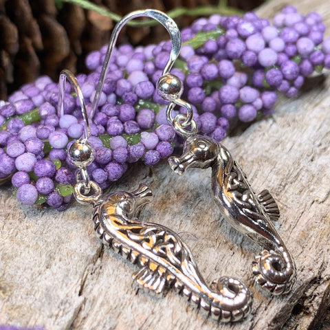 Load image into Gallery viewer, Seahorse Earrings, Celtic Jewelry, Nautical Jewelry, Mom Gift, Anniversary Gift, Irish Jewelry, Wife Gift, Beach Jewelry, Ocean Jewelry