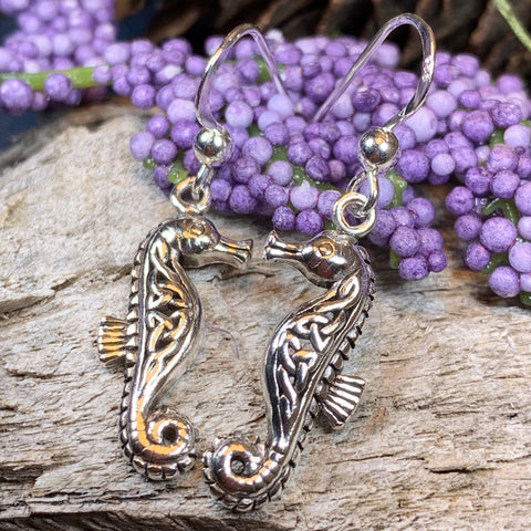 Load image into Gallery viewer, Seahorse Earrings, Celtic Jewelry, Nautical Jewelry, Mom Gift, Anniversary Gift, Irish Jewelry, Wife Gift, Beach Jewelry, Ocean Jewelry