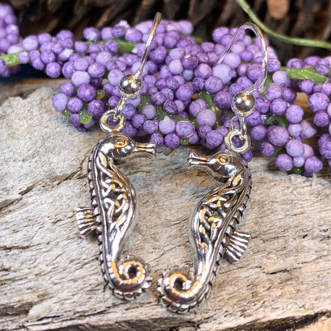 Load image into Gallery viewer, Seahorse Earrings, Celtic Jewelry, Nautical Jewelry, Mom Gift, Anniversary Gift, Irish Jewelry, Wife Gift, Beach Jewelry, Ocean Jewelry