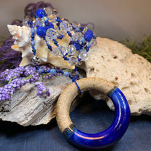 Load image into Gallery viewer, Coastal Blues Long Necklace, Hand Knotted Necklace, Handmade Mala Necklace, Boho Necklace, Yoga Jewelry, Art Deco Necklace, Mom Gift