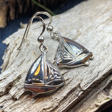 Load image into Gallery viewer, Celtic Sailboat Earrings, Nautical Jewelry, Ship Jewelry, Sailing Jewelry, Beach Jewelry, Ocean Jewelry, Anniversary Gift, Wife Gift