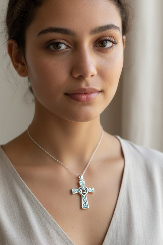 Celtic Cross Necklace, Irish Jewelry, Celtic Jewelry, Celtic Heart Pendant, Scotland Jewelry, First Communion Gift, Girls Confirmation Gift