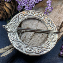 Load image into Gallery viewer, Celtic Brooch, Scotland Jewelry, Celtic Jewelry, Anniversary Gift, Outlander Jewelry, Flower Pin, Penannular Brooch, Irish Pin, Pewter Pin