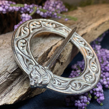 Load image into Gallery viewer, Celtic Brooch, Scotland Jewelry, Celtic Jewelry, Anniversary Gift, Outlander Jewelry, Flower Pin, Penannular Brooch, Irish Pin, Pewter Pin