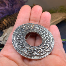 Load image into Gallery viewer, Celtic Brooch, Scotland Jewelry, Celtic Jewelry, Anniversary Gift, Outlander Jewelry, Flower Pin, Penannular Brooch, Irish Pin, Pewter Pin