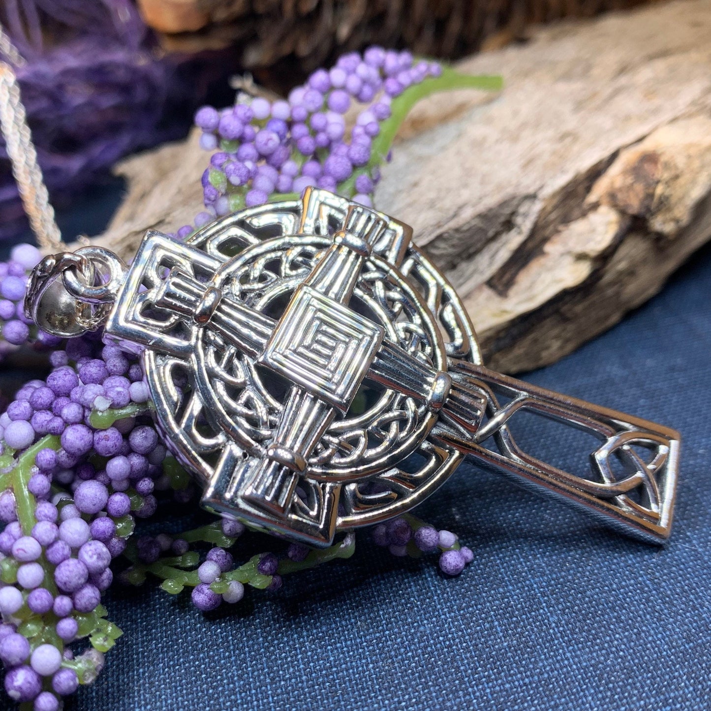 Large Irish Saint Brigid's Cross Necklace in Sterling Silver — view 9