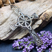 Load image into Gallery viewer, Celtic Cross Necklace, Irish Jewelry, Large Celtic Cross Pendant, First Communion Gift, Confirmation Cross Gift, Religious Jewelry, Dad Gift