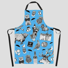 Load image into Gallery viewer, Scotland Love Apron, Scotland Gift, Bagpiper Apron, Thistle Gift, Outlander Gift, Highland Cow Gift, Mom Gift, Sister Gift