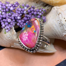 Load image into Gallery viewer, Celtic Mystic Ring, Turquoise Jewelry, Celtic Ring, Purple Jewelry, Celtic Jewelry, Anniversary Gift, Wiccan Jewelry, Spiny Oyster Turquoise