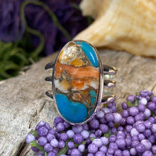 Load image into Gallery viewer, Celtic Mystic Ring, Turquoise Jewelry, Celtic Ring, Purple Jewelry, Celtic Jewelry, Anniversary Gift, Wiccan Jewelry, Spiny Oyster Turquoise