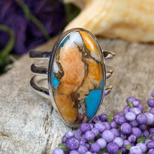 Load image into Gallery viewer, Celtic Mystic Ring, Turquoise Jewelry, Celtic Ring, Purple Jewelry, Celtic Jewelry, Anniversary Gift, Wiccan Jewelry, Spiny Oyster Turquoise