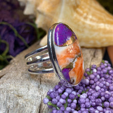 Load image into Gallery viewer, Celtic Mystic Ring, Turquoise Jewelry, Celtic Ring, Purple Jewelry, Celtic Jewelry, Anniversary Gift, Wiccan Jewelry, Spiny Oyster Turquoise