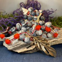 Load image into Gallery viewer, Golden Feather Long Necklace, Hand Knotted Necklace, Handmade Mala Necklace, Boho Necklace, Yoga Jewelry, Art Deco Necklace, Mom Gift