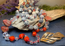 Load image into Gallery viewer, Golden Feather Long Necklace, Hand Knotted Necklace, Handmade Mala Necklace, Boho Necklace, Yoga Jewelry, Art Deco Necklace, Mom Gift