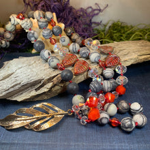 Load image into Gallery viewer, Golden Feather Long Necklace, Hand Knotted Necklace, Handmade Mala Necklace, Boho Necklace, Yoga Jewelry, Art Deco Necklace, Mom Gift