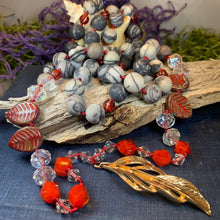 Load image into Gallery viewer, Golden Feather Long Necklace, Hand Knotted Necklace, Handmade Mala Necklace, Boho Necklace, Yoga Jewelry, Art Deco Necklace, Mom Gift