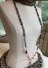 Load image into Gallery viewer, Golden Feather Long Necklace, Hand Knotted Necklace, Handmade Mala Necklace, Boho Necklace, Yoga Jewelry, Art Deco Necklace, Mom Gift