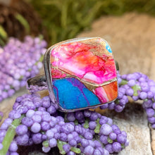Load image into Gallery viewer, Celtic Mystic Ring, Turquoise Jewelry, Celtic Ring, Purple Jewelry, Celtic Jewelry, Anniversary Gift, Wiccan Jewelry, Spiny Oyster Turquoise