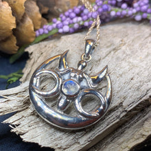 Load image into Gallery viewer, Moon Necklace, Triple Moon Pendant, Goddess Pendant, Celtic Jewelry, Anniversary Gift, Celestial Jewelry, Moonstone Necklace, Irish Jewelry