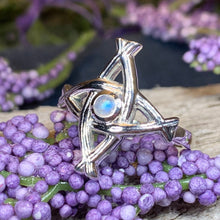 Load image into Gallery viewer, Saint Brigid's Cross Ring, Irish Ring, Celtic Cross Ring, Boho Ring, Ireland Jewelry, Celtic Jewelry, Wiccan Ring, Boho Moonstone Ring