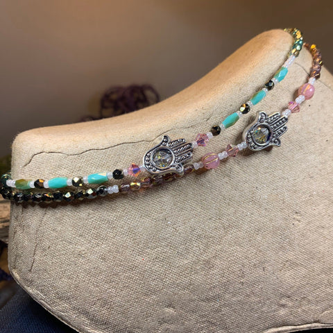 Load image into Gallery viewer, Hamsa Hand Ankle Bracelet, Crystal Ankle Bracelet, Crystal Anklet, Summer Jewelry, Beach Jewelry, Swarovski Crystal Bracelet, Boho Anklet