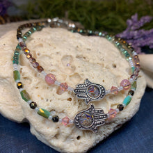 Load image into Gallery viewer, Hamsa Hand Ankle Bracelet, Crystal Ankle Bracelet, Crystal Anklet, Summer Jewelry, Beach Jewelry, Swarovski Crystal Bracelet, Boho Anklet