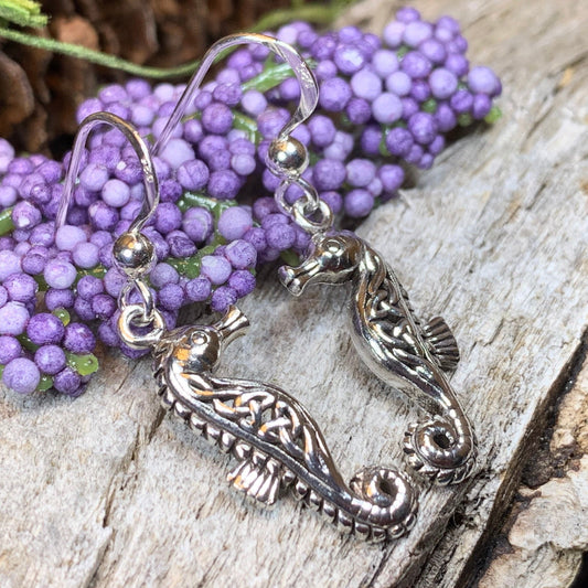 Seahorse Earrings, Celtic Jewelry, Nautical Jewelry, Mom Gift, Anniversary Gift, Irish Jewelry, Wife Gift, Beach Jewelry, Ocean Jewelry