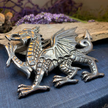 Load image into Gallery viewer, Welsh Dragon Brooch, Wales Jewelry, Extra Large Celtic Pin, Grooms Gift, Father&#39;s Day Gift, Celtic Pin, Pagan Brooch, Plaid Pin, Tartan Pin

