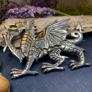 Welsh Dragon Brooch, Wales Jewelry, Extra Large Celtic Pin, Grooms Gift, Father's Day Gift, Celtic Pin, Pagan Brooch, Plaid Pin, Tartan Pin