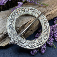 Load image into Gallery viewer, Celtic Brooch, Scotland Jewelry, Celtic Jewelry, Anniversary Gift, Outlander Jewelry, Flower Pin, Penannular Brooch, Irish Pin, Pewter Pin