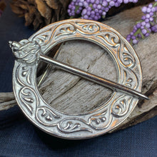 Load image into Gallery viewer, Celtic Brooch, Scotland Jewelry, Celtic Jewelry, Anniversary Gift, Outlander Jewelry, Flower Pin, Penannular Brooch, Irish Pin, Pewter Pin