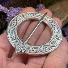 Load image into Gallery viewer, Celtic Brooch, Scotland Jewelry, Celtic Jewelry, Anniversary Gift, Outlander Jewelry, Flower Pin, Penannular Brooch, Irish Pin, Pewter Pin
