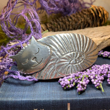 Load image into Gallery viewer, Cuddly Cat Hair Clip, Celtic Barrette, Irish Jewelry, Pagan Jewelry, Friendship Gift, Wiccan Jewelry, Cat Jewelry, Animal Barrette