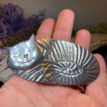 Load image into Gallery viewer, Cuddly Cat Hair Clip, Celtic Barrette, Irish Jewelry, Pagan Jewelry, Friendship Gift, Wiccan Jewelry, Cat Jewelry, Animal Barrette
