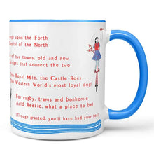 Load image into Gallery viewer, Edinburgh City Mug, Scotland Gift, Scottish Mug, Ceramic Mug, Bagpiper Gift, Outlander Gift, Coffee Mug Gift, Mom Gift, Dad Gift, Wife Gift
