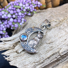 Load image into Gallery viewer, Cat Necklace, Moonstone Jewelry, Cat Pendant, Moon Necklace, Celestial Jewelry, Nature Jewelry, Irish Jewelry, Graduation Gift, Sister Gift